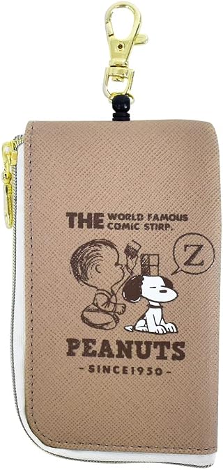 Snoopy Wallet Key Case, Pass Case, Commuter Holder, Card Case with Reel, Synthetic Leather, Compact, for School, Commute, Women, Men, High School Students, Children snoopy0321 Brown/Flyer SPZ-2915