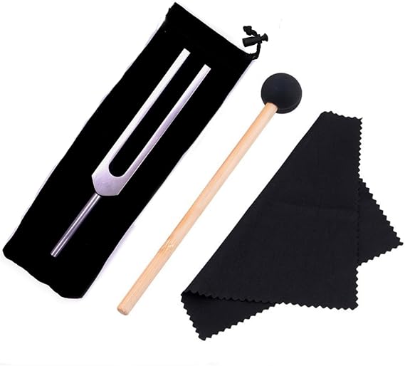 YFFSFDC Tuning Fork 528Hz Tuner Rubber Mallet Tuning Fork with Hammer and Storage Pouch for Healing, Meditation, Yoga, Chakra, Sound Therapy, Reflex and More Silver
