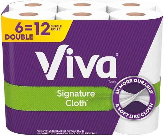 Viva Signature Cloth Paper Towels, Double Rolls, 6 Count Equals 12 Single Rolls, Soft and Durable