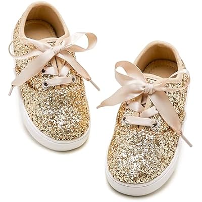 PHIRAMIN ToddlerLittle Girls Sneakers-Slip On Glitter Sports Shoes for Running Walking