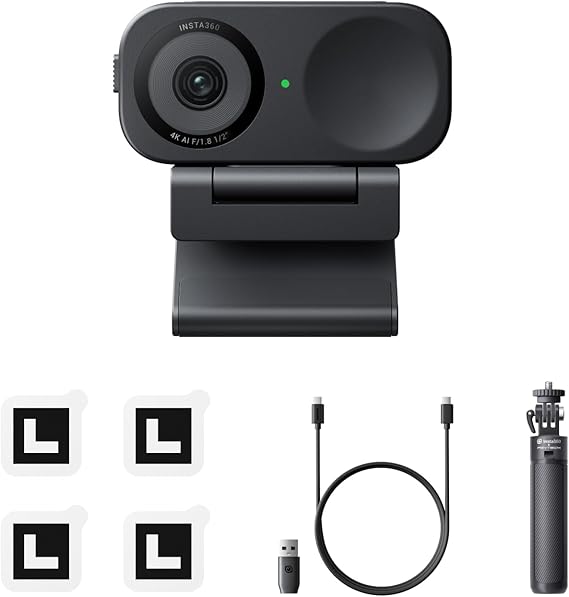 Insta360 Link 2C Tripod Bundle Graphite Black - 4K Webcam for PC/Mac, 1/2" Sensor, Auto Framing, HDR, AI Noise-Canceling Mic, Gesture Control for Streaming, Video Calls, Works with Zoom, Teams & More