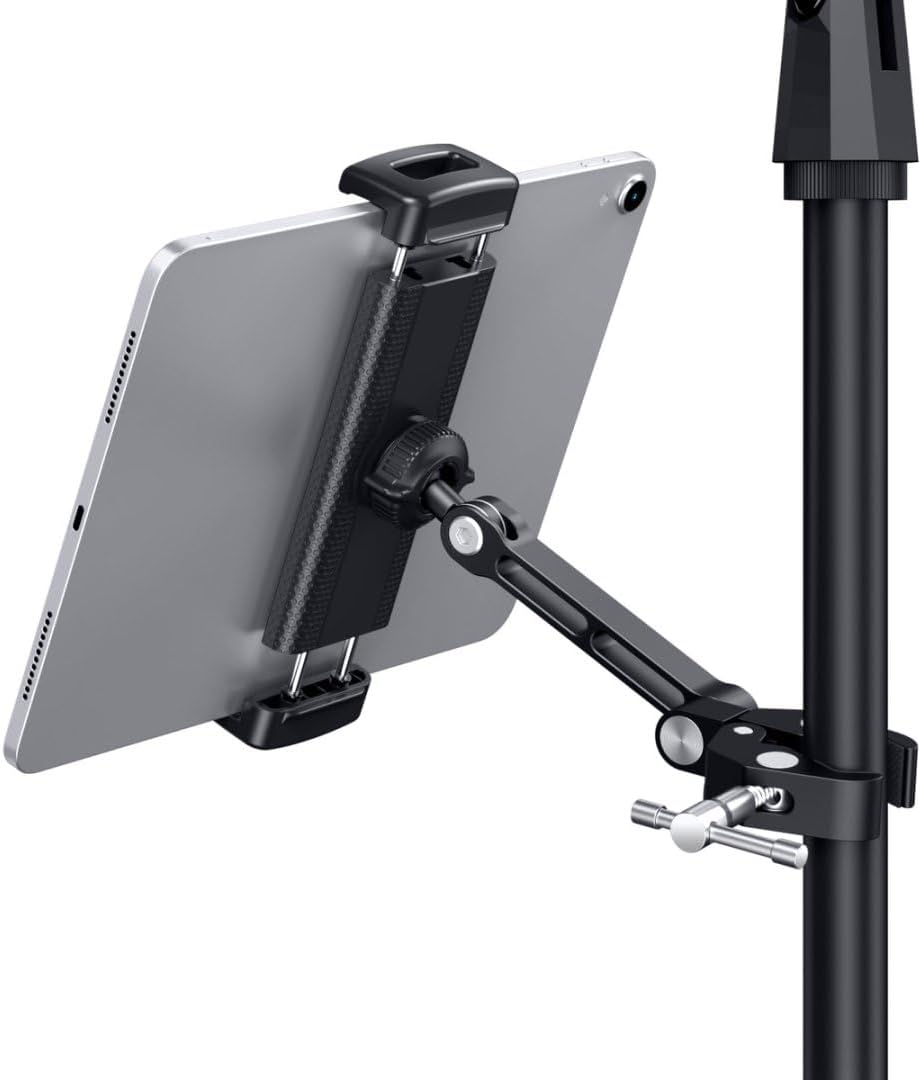 CreaDream Tablet Holder for Microphone Stand, Aluminum Mic Music Stand Holder Mount for Phone and iPad, Adjustable Tablet Holder Compatible with Devices from 4.7 to 13 inch