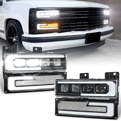 MOVOTOR LED Headlight Assembly 500% Bright Anti-glare Headlights with Welcome DRL Turn Signal Compatible with 1988-1998 Chevy GMC CK 1500 2500 3500 Suburban Silverado Tahoe Yukon