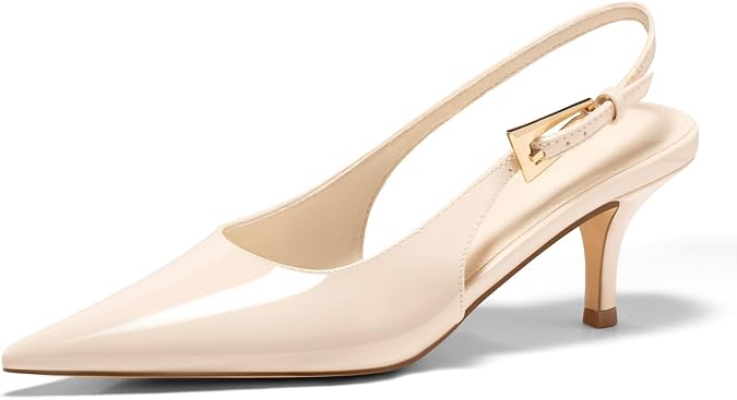 Coutgo Womens Slingback Kitten Heels Pointed Toe Buckle Pumps Dress Shoes | 2.4-Inch Low Heels, Closed Toe, Comfortable, Adjustable Strap, Work, Office, Casual, Party, Wedding