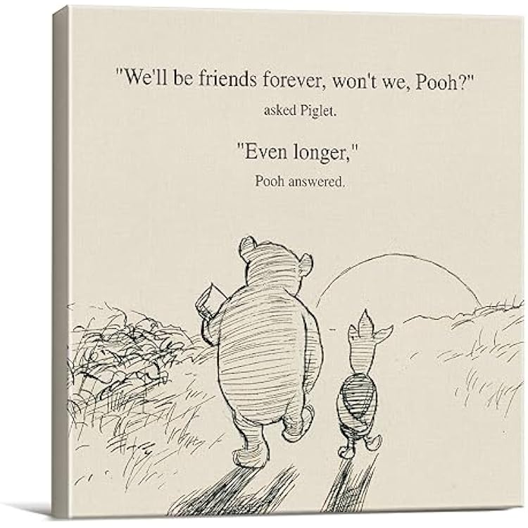 Classic Winnie the Pooh Friendship Quote Wall Art Decor Retro Well Be Friends Forever Sayings Canvas Painting Pictures Framed Print Sign Artwork Ready to Hang 8x8 Inches