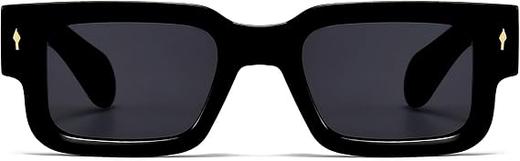 Thick Rectangle Sunglasses for Men Women 90s Square Black Shades | Cool Chunky Frame Sun Glasses,Trendy UV400 Protection Retro Sunnies,Fashion Design for Driving,Travel,Beach,Daily Wear