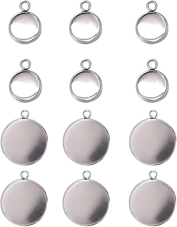 LANBEIDE 10mm 50pcs + 18mm 30pcs Stainless Steel Bezel Pendant Trays Pendant Blanks