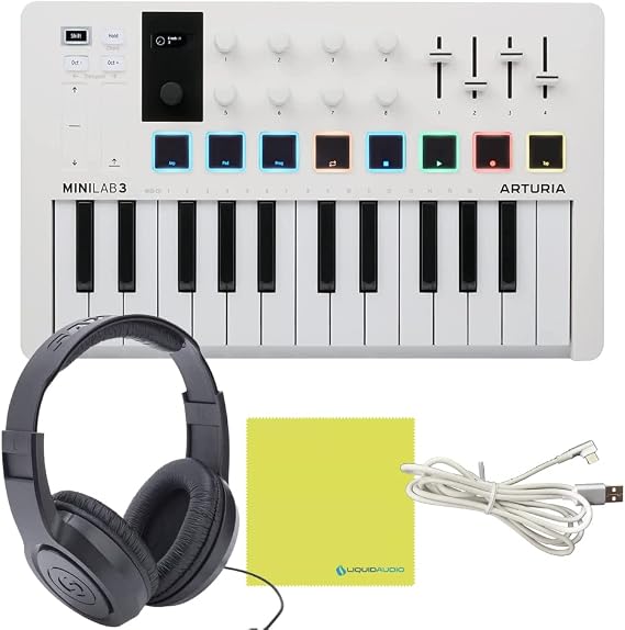 Arturia MiniLab 3 MIDI Keyboard Bundle w/Samson Headphones, White
