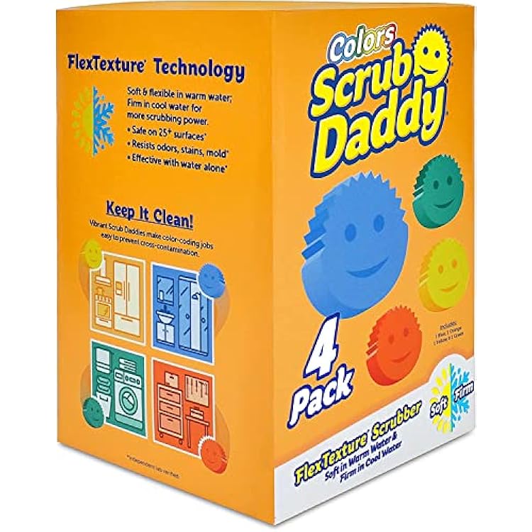 Scrub Daddy Sponge Set Color Variety Pack - Scratch-Free Multipurpose Dish Sponge - BPA Free & Made with Polymer Foam - Stain & Odor Resistant Kitchen Sponge 4 Count