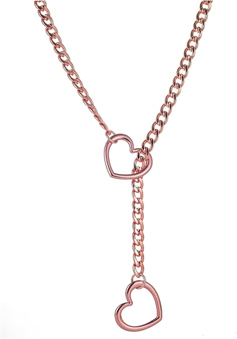 Heart O-ring Slip Chain Necklace For Women Punk Rock Stainless Steel Cuban Long Handmade Adjustable Lariat Y-Necklace Jewelry Gifts
