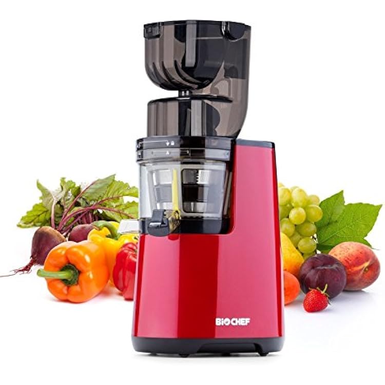BioChef Altas Juicer Whole Slow Juicer Pro - Ultra Strong Motor 300W, Easy Vegetable & Fruit Juicing with XXL Filling Chute, Dishwasher Suitable ItemsRed