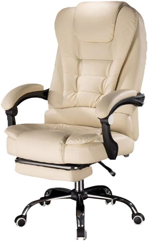 Executive Massage Computer Chair, Heated Office Chair,Recliner PU Leather High Back Swivel Chair Armchair with Footrest-Beige