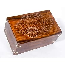 Beautifully Handmade & Handcrafted Rosewood Floral Engraving Wooden Cremation Box/Urns for Human Ashes Adult, Funeral Urn Box (9" x 5.5" x 4.5" - 180lbs or 72kg, Natural-1)