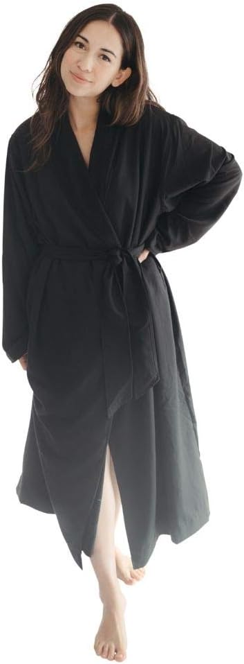 Double Layer Twill Robe | Soft Microfiber Spa Bathrobe (Small, Black)