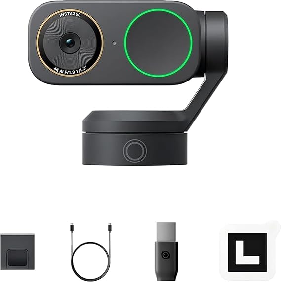 Insta360 Link 2 Pro, Webcam 4K PC/Mac, 1/1.3" Sensor, Noise Cancelling Microphones, AI Tracking, Compatible for Meetings, StreamDeck, Zoom, Teams and Twitch
