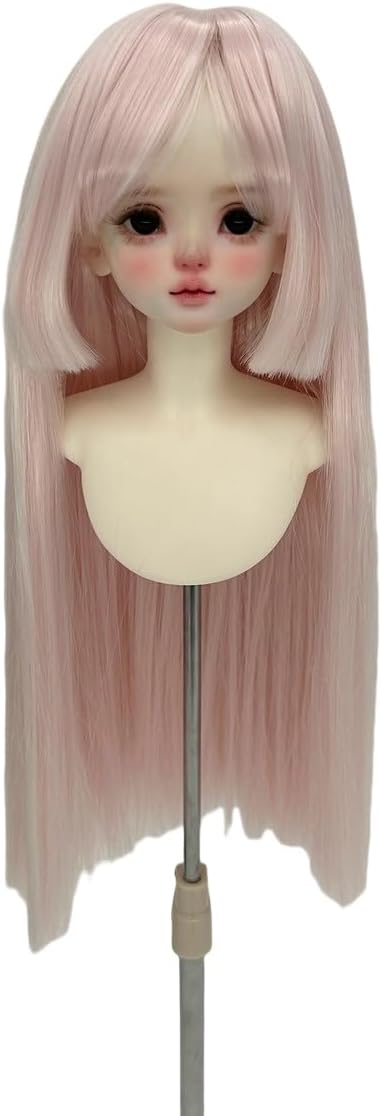 Doll Wig, Hair Accessories for 1/3 1/4 1/6 BJD SD Doll DIY Straight Long Wigs (Pink,1/3 (Head C. 22-23cm))