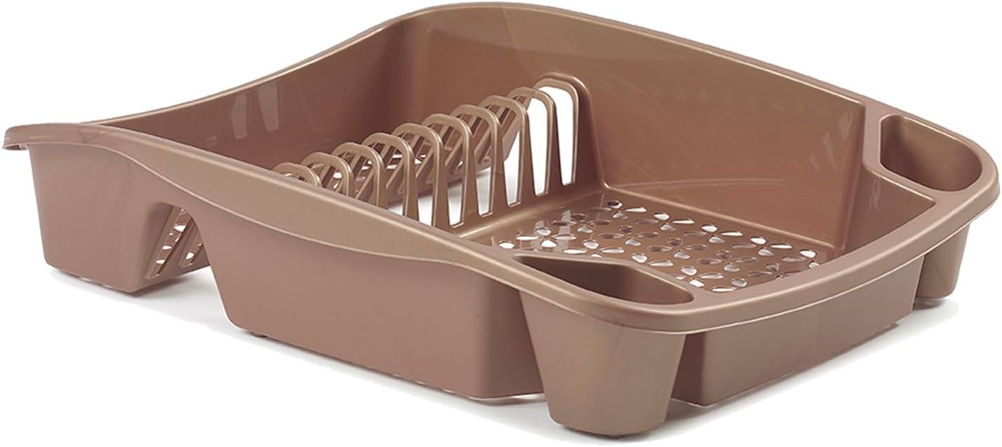 Large Plastic Dish Drainer and Cutlery Rack Kitchen Sink Utensil Holder Draining Cup and Cutlery Drip Plate Worktop Storage Organizer Grey, Black, Cream (48 x 39 x 12 cm) (Gold)