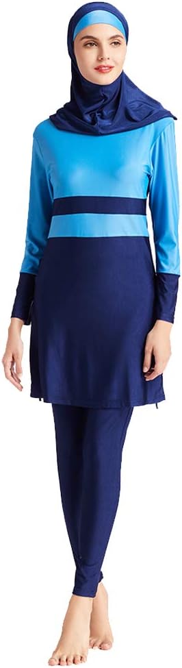 YEESAM Muslim Swimsuits for Women Tummy Control Plus Size Full Coverage Islamic Modest Swimwear Burkini Stripes