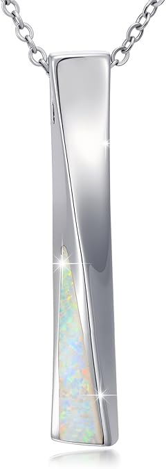 Opal Bar Necklace for Women 925 Sterling Silver Long Opal Pendant Gifts for Women Her Mom Wife Grandma on Valentines Mothers Day Christmas Anniversary