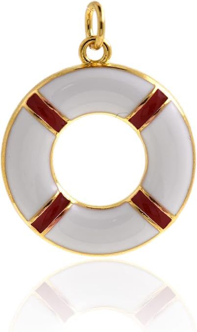 Enamel Life Saver Charm,18K Gold Filled Lifebuoy Pendant for DIY Bracelet/Necklace Jewelry Making 20mm 10Pcs