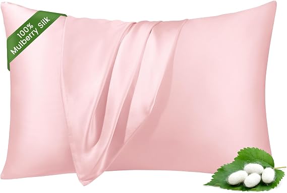 THXSILK 100% Natural Mulberry Silk Pillowcase for Hair and Skin Luxury 6A Grade 1 Pack Mulberry Silk Pillow Cases with Hidden Zipper Closure, Cal. King, Charming Pink