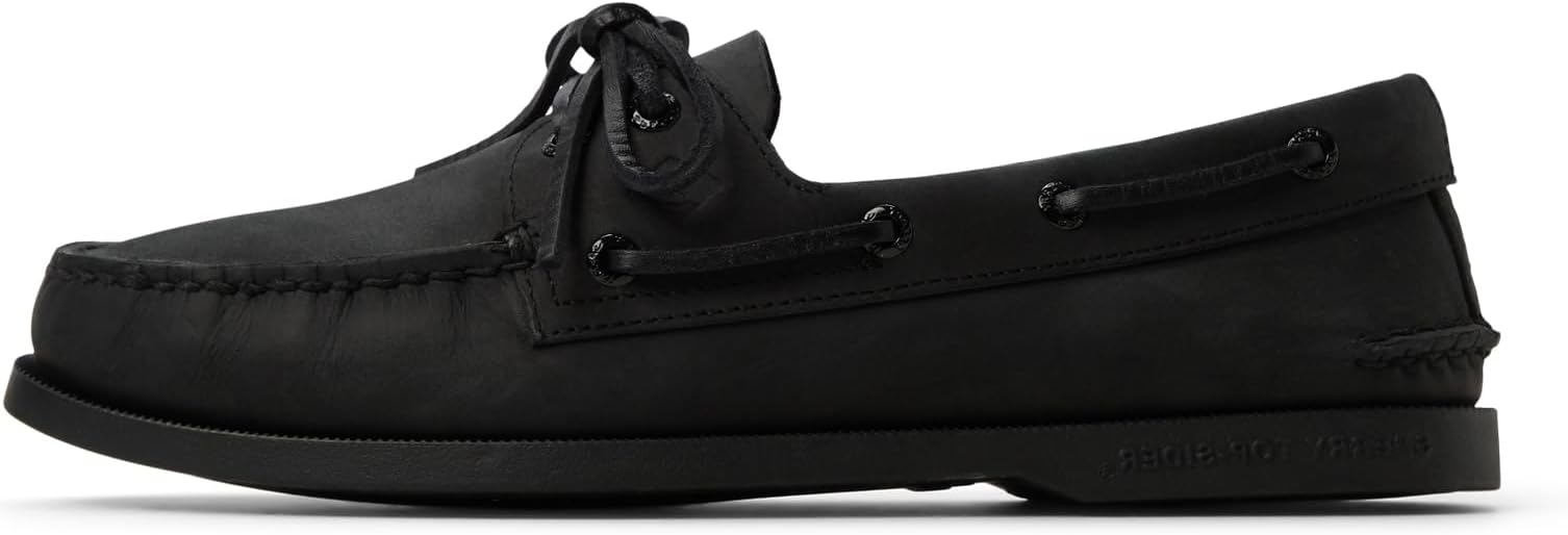 Sperry Men's Authentic Original 2-Eye Leather Boat Shoe, Black, 9.5 W