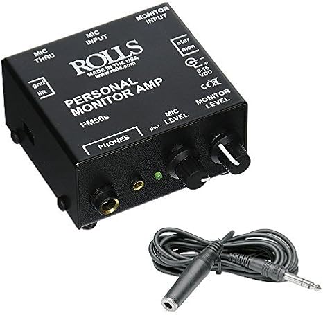 ROLLS PM50s Personal Monitor Amplifier with Hosa 1/4" Female Phone Headphone Extension Cable -10'