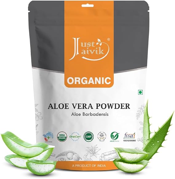Just Jaivik 100% Organic Aloe Vera Powder - 227g /0.5 LB USDA Organic Certified (Aloe Barbadensis)
