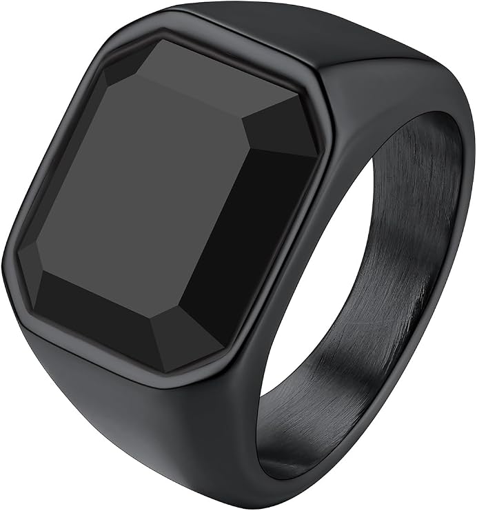 Richsteel Square Onyx Ring for Men Women, Personalised Stainless Steel Rings Jewellery, Silver/Black/Gold, Size 7-14, Gift Packaging