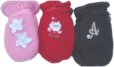 Set of Three Pairs Fleece Mittens for Infants Ages 6-18 Months with Appliques