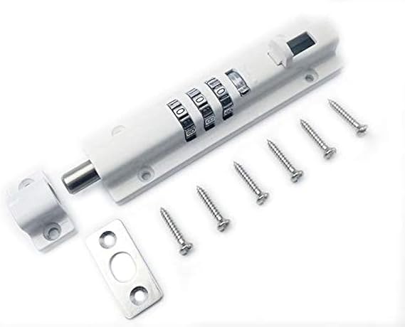 Combination Bolt gate Lock (OWACH AL-971) Combi Bolt Latch,Sliding Barrel Bolt Lock, Stainless Steel Sliding Bolt (White)