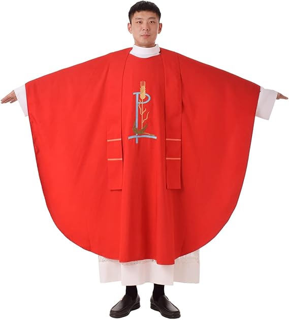 BLESSUME Priest Red Chasuble Catholic Church Bird Wheat Embroidered Clergy Vestment