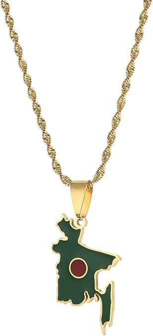 Map Of Bangladesh Flag Necklaces For Men Women Stainless Steel Bangladeshi Maps Chain Necklace