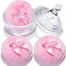 Teenitor 4pcs Powder Puff Soft Powder Puff and Container, Dusting Powder Container with Puff, Glass Crystal Case for Soft Velour Body Powder Puff Pink