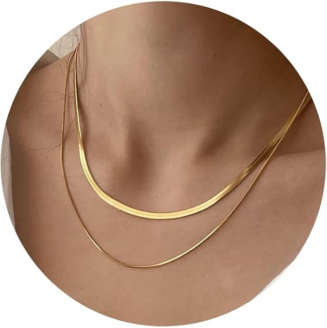 CHESKY 14K Gold/Silver Plated Snake Chain Necklace Herringbone Necklace