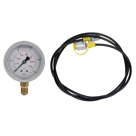 Hydraulic Pressure Gauge and Hose, Hydraulic Hose Test Point Coupling M16 2-BSP1/4 0~250BAR/3600PSI Gauge 1.5 Meter Hose Measuring