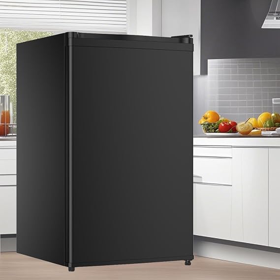 Compact Mini Fridge with Freezer, 4.3 Cu.Ft Single Door Refrigerator with Adjustable Temperature, Removable Shelves & Crisper Drawer, Energy Efficient Small Fridge for Bedroom, Office, Dorm, RV