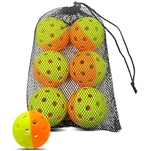 6-Pack Premium Outdoor Pickleball Balls | 40 Holes Fluorescent Green Balls | All-Surface Play | Crack-Resistance | Convenient Drawstring Mesh Bag
