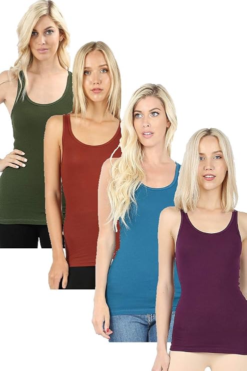 Zenana Outfitters 4 Pack Womens Basic Ribbed Racerback Tank Top