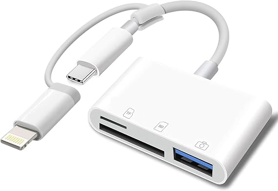 Apple MFi Certified SD Card Reader for iPhone, USB-C & Lightning to SD TF Card USB Adapter for iPhone 17/16/15/14/ 13/12/ 11/ XS/XR/X/8 7 6, MacBook Pro Air, iPad Pro/Air, Galaxy S25/S24 (3 Slots)