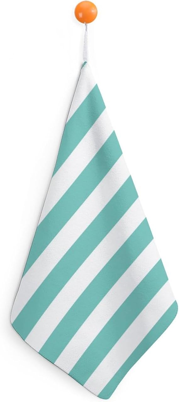 Teal White Stripes Hand Bath Towels Soft Absorbent Microfiber Hand Towel for Bathroom Kitchen, 12 x 12inch