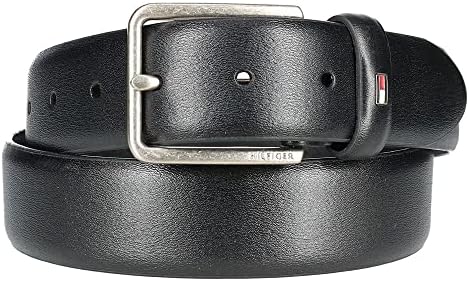 Tommy Hilfiger Mens Smooth Feather Edge Leather Belt, 32, Black
