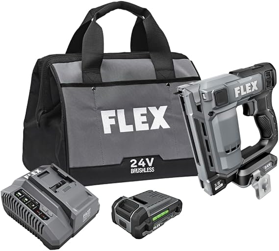 FLEX 24V Brushless Cordless 3/8-inch Crown Stapler Kit with 2.5Ah Lithium Battery and 160W Fast Charger - FX4521-1A