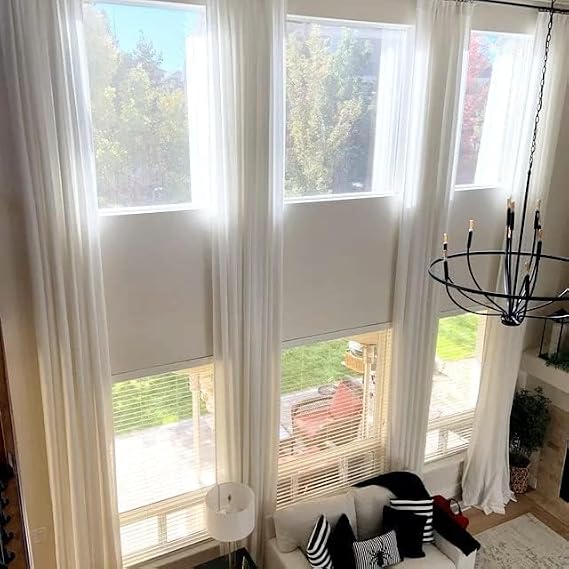 Ikiriska Extra Long Natural Linen Curtains Custom Made (1 Panel) 8-24 ft Long 50" Wide 2 Story Long (Off White, 50" Wx180 L)