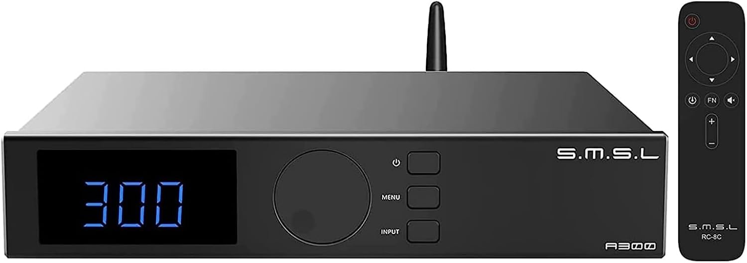 SMSL A300 HiFi Power Amplifier BTL Mode Bluetooth 5.0 2.1 Subwoofer 165W x 2 Class D Integrated Amp SDB Sound Effects Hi-Res Digital Audio Receiver with Remote Control THDN 0.004