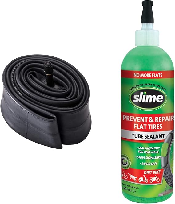 Mongoose Fat Tire Bike Tube, Schrader Valve, 26 x 4 inch, Black & Slime 10004 Dirt Bike Tube Puncture Repair Sealant, Prevent and Repair, 16oz Bottle