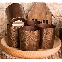 9 oz Easter Bread Paper Mold Paska Kulich |25 pack| Easter Bread Forms Panettone Paper Mold - Brown Design W 3.55 x H 3.35-In