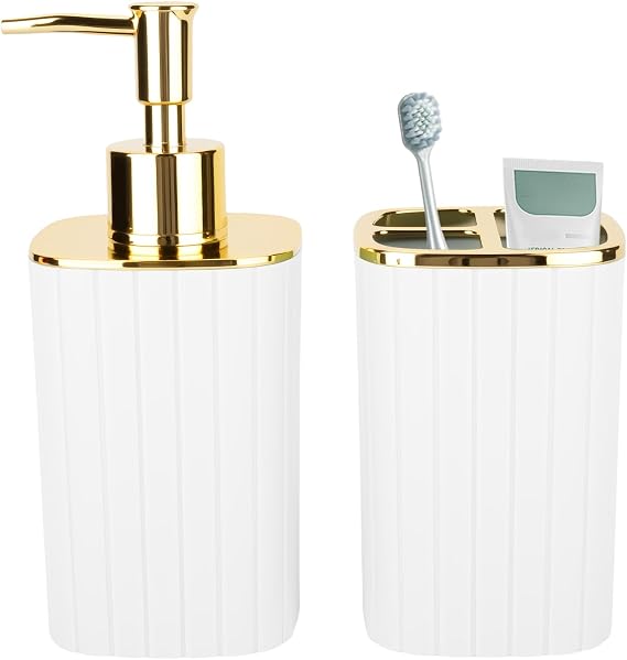 RRM 2PCS Bathroom Accessories Set, Soap Dispenser and Toothbrush Holder