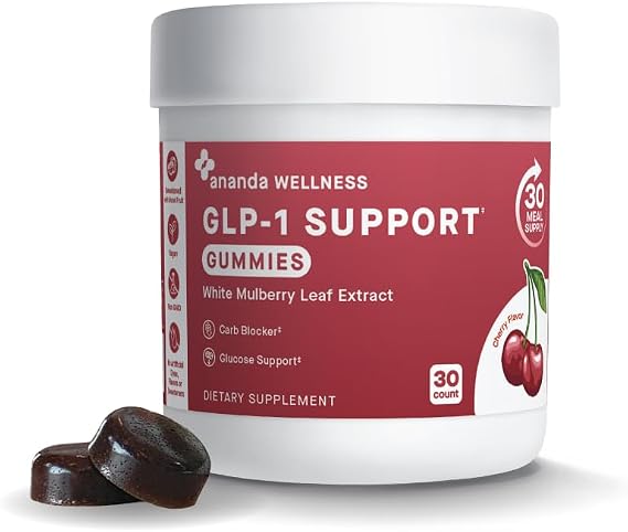 GLP-1 Support Gummies with White Mulberry Leaf Extract Carb & Glucose Metabolism Support, 0g Sugar, Vegan, Non-GMO, Sweetened with Monk Fruit Cherry Flavor, 30 Count