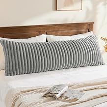BEDELITE Fluffy Faux Fur Body Pillow Cover with Zipper, Luxury Plush 3D Striped Pillow Cover 20x54 Inches, Super Soft and Cozy Long Body Pillow Pillowcase for Bed Sofa Couch Room Decor(Light Grey)